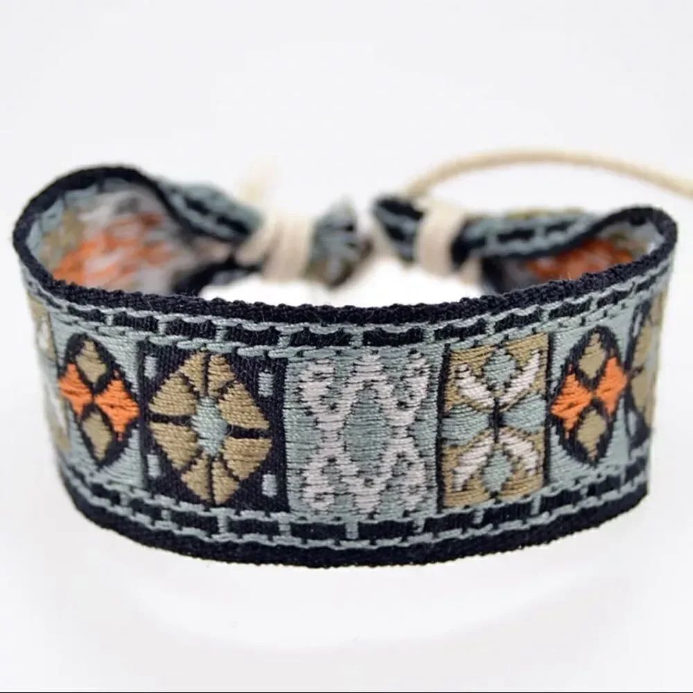Boho Embroidered Mayan Style Adjustable Friendship Bracelet NWT